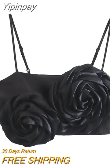 Yipinpay Raised Floral Crop Top Women White Tank Top Woman Party Off Shoulder Sexy Tops Y2k Cropped Blouse Sleeveless Summer Tops